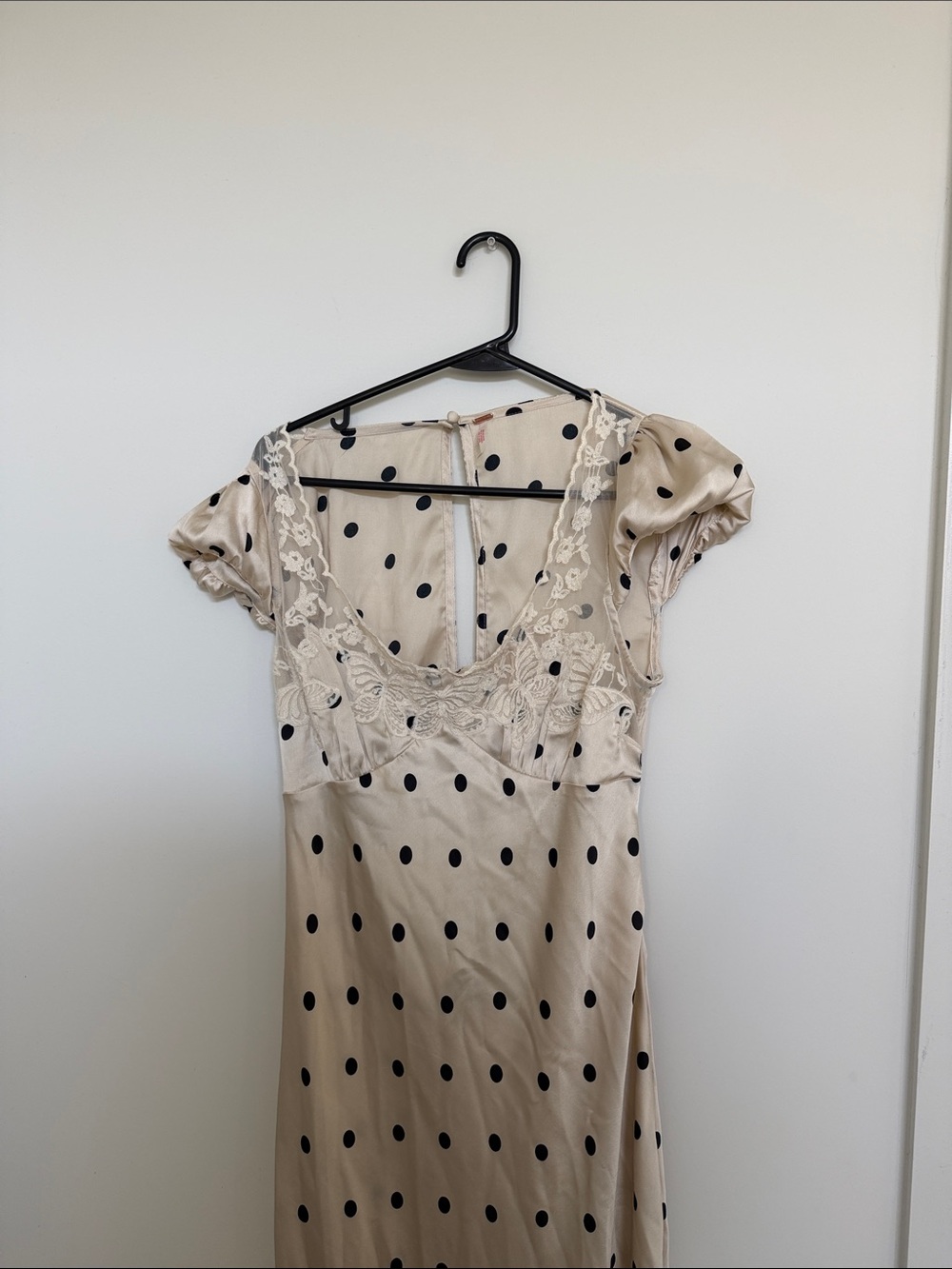 Free People Polka Dot Lace-Trim Midi Dress in Cream